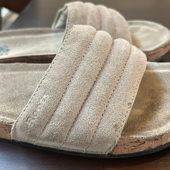 Roots Suede Quilted Slide Sandals Taupe Women Size 9 - Picture 11 of 13